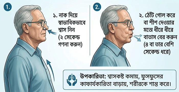 পার্সড লিপ ব্রিদিং এবং শ্বাসকষ্ট কমানোর জন্য এর উপকারিতা