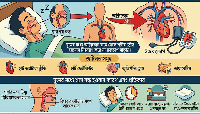 স্লিপ অ্যাপনিয়া ও উচ্চ রক্তচাপ সম্পর্ক এবং জটিলতা